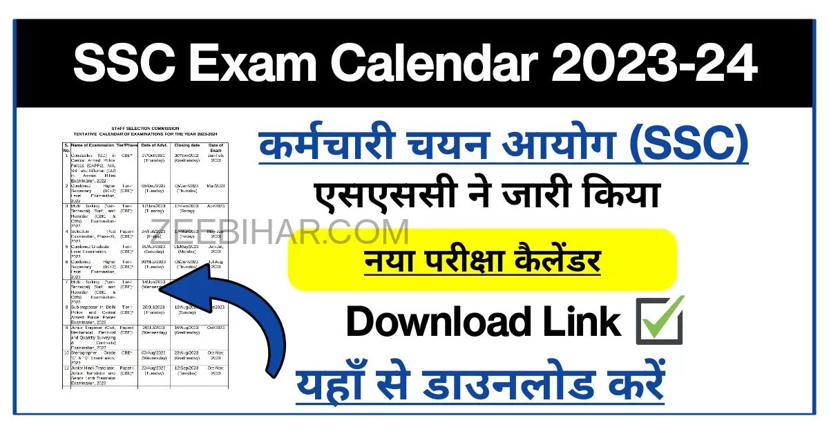 SSC Exam Calendar 2023
