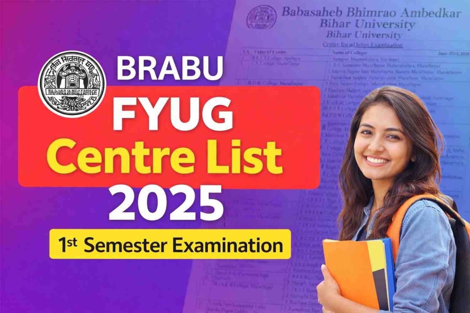 BRABU UG 1st Semester Exam Centre List 2025: प्रथम सेमेस्टर के लिए परीक्षा केंद्रों की सूची जारी, 63 परीक्षा केंद्रों पर होगी परीक्षा