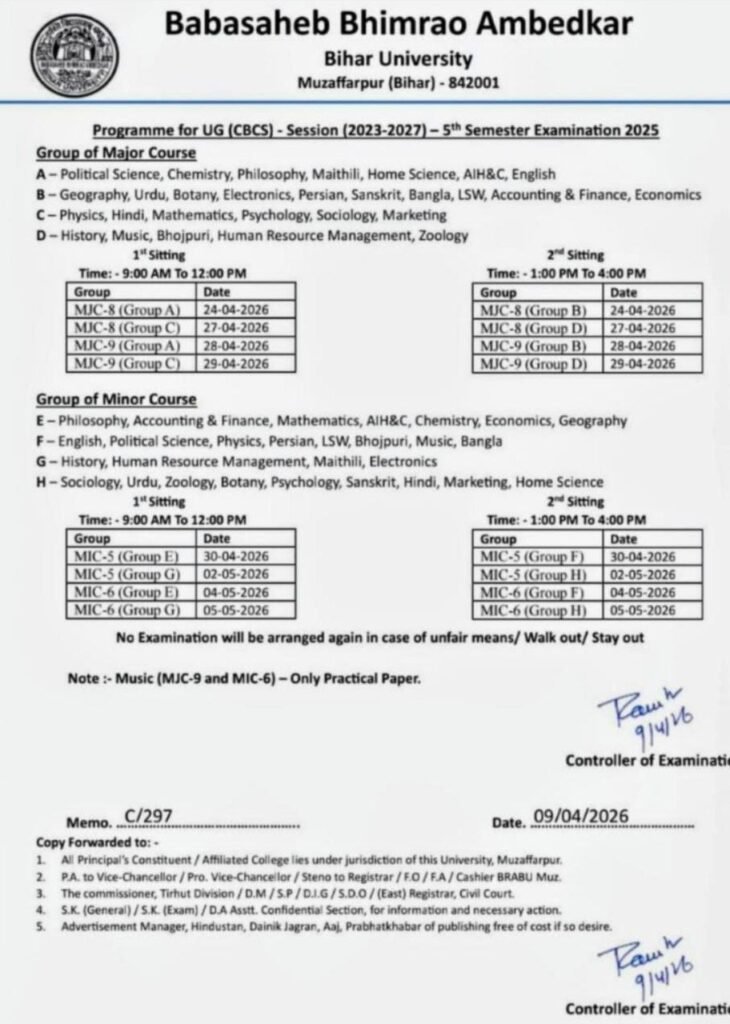 BRABU UG 5th Semester Exam Schedule 2026: UG 5th Semester का परीक्षा कार्यक्रम जारी 1 img 20260409 200245 6736168205845855226470