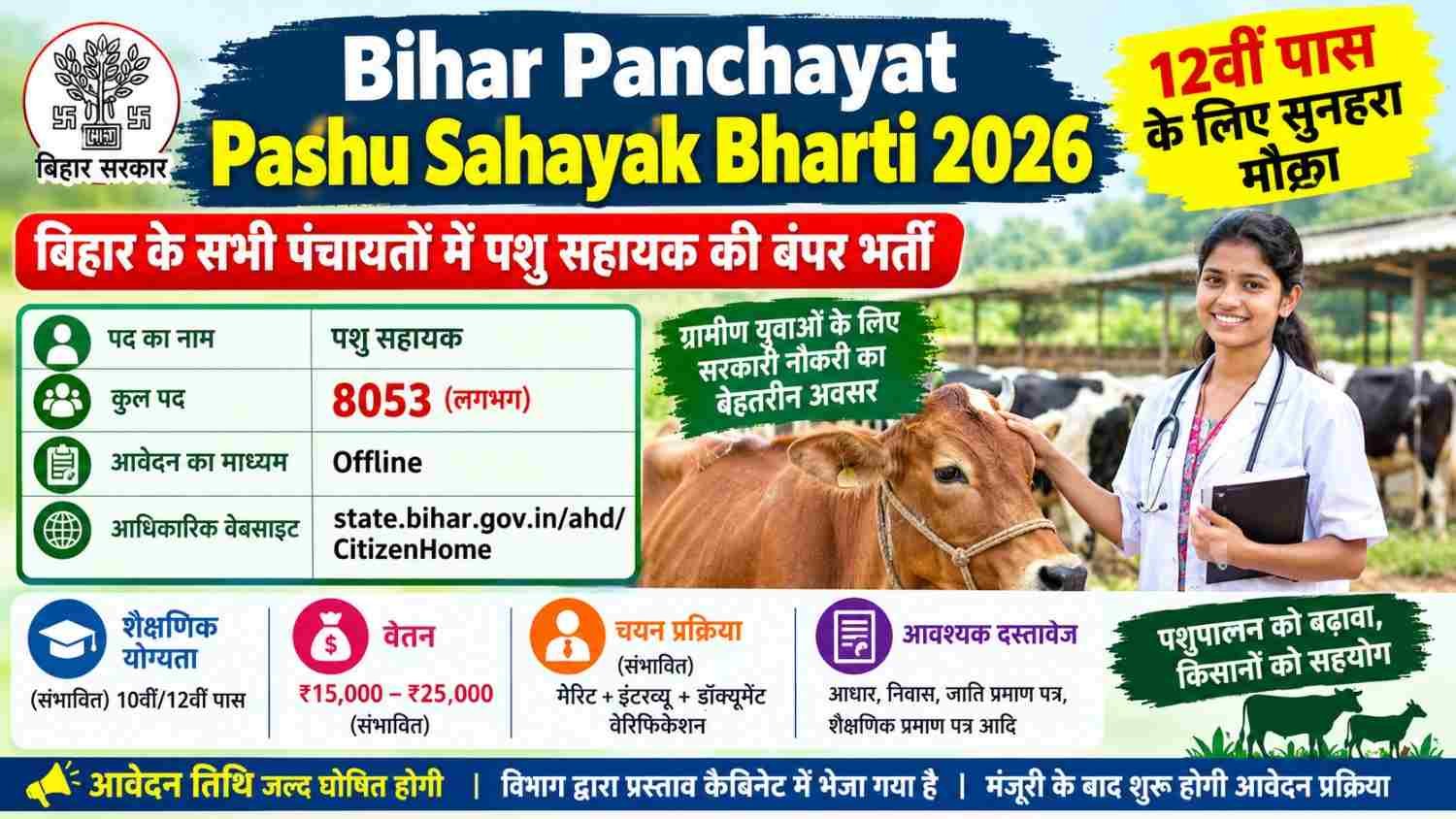 Bihar Panchayat Pashu Sahayak Bharti 2026
