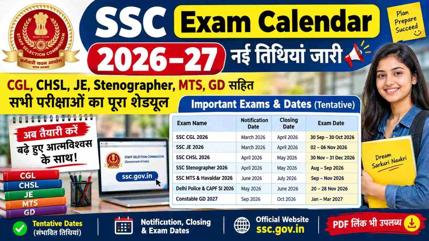 SSC Exam Calendar 2026–27